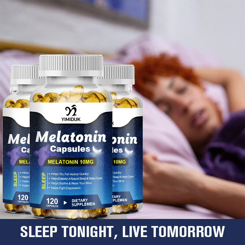 Cápsulas de melatonina de 10Mg para aliviar la ansiedad y el estrés, ayuda a dormir profundamente, ayuda a ahorrar insomnio, ayuda a dormir
