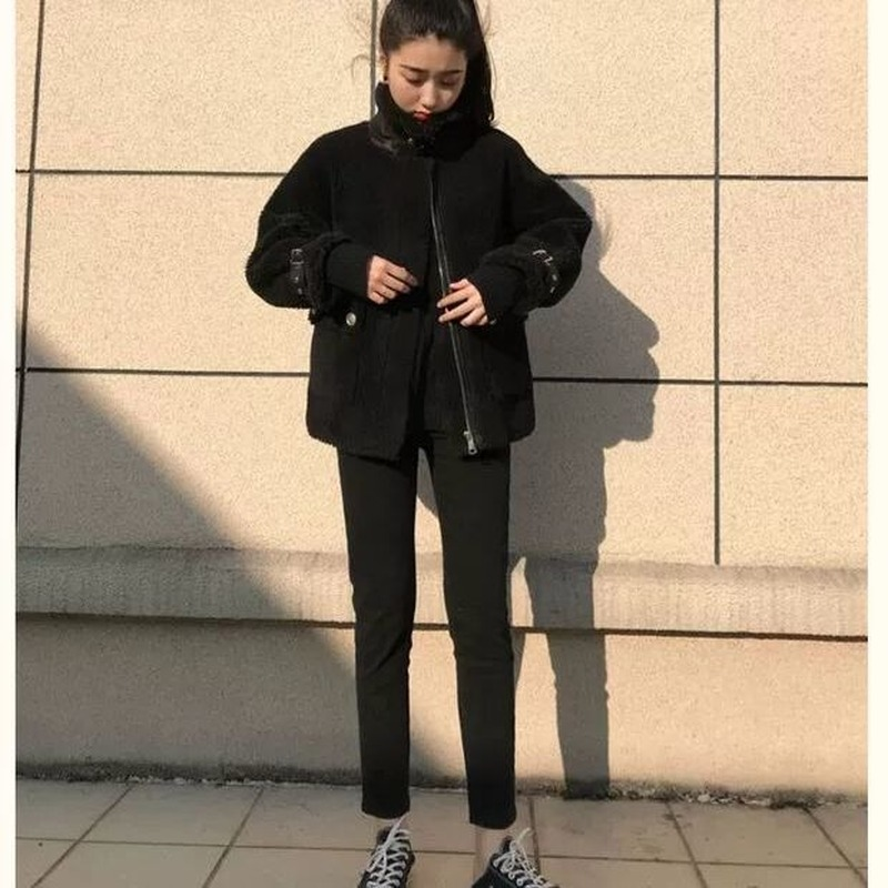 2022 Korean Version Was Thin Lamb Wool Granular Fleece Fur Winter Sheep Shearing Stitching Fur One Long-sleeved Jacket Female
