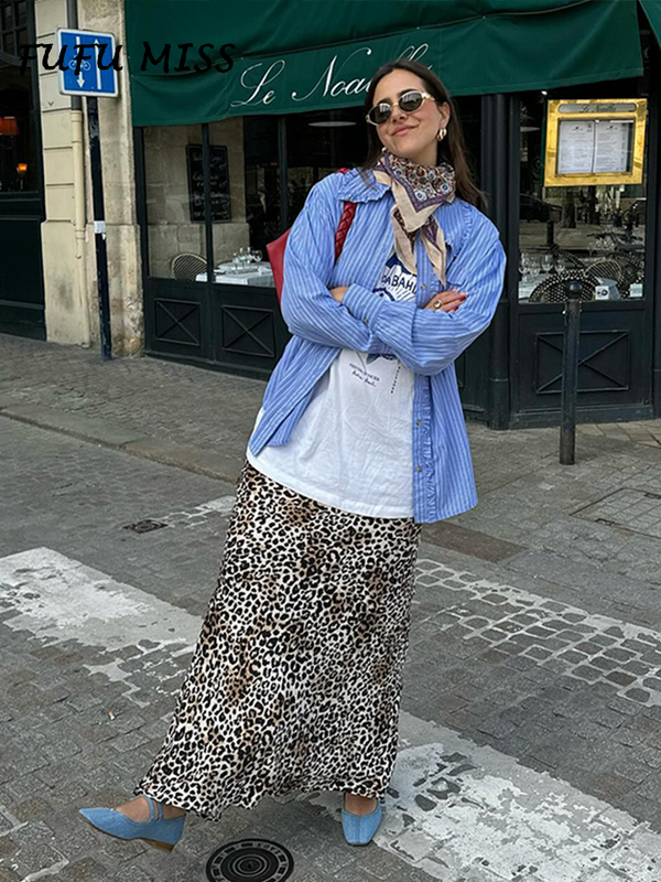 Falda recta informal con estampado de leopardo para mujer, faldas ajustadas a la cadera, ropa de calle de gasa, primavera y verano, 2024