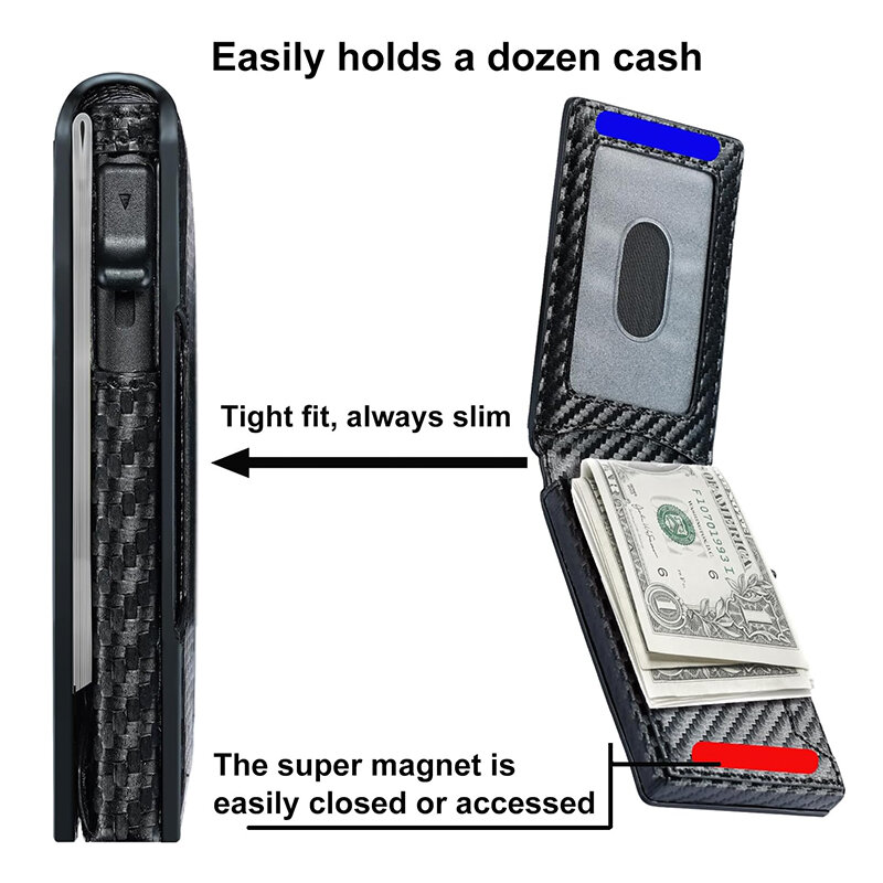 Cartera inteligente minimalista delgada para hombre, billetera emergente con bloqueo RFID, tarjetero plegable de fibra de carbono