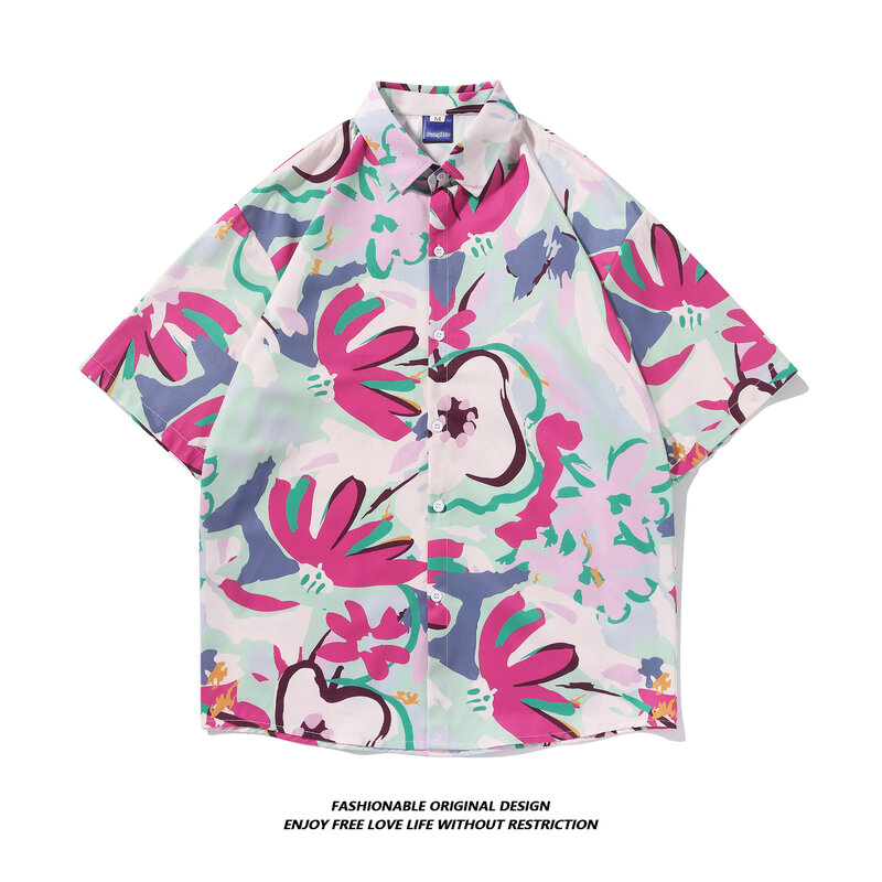 Camicia Tie Dye camicia da uomo cubana leggera a maniche corte Summer Beach Hawaii maniche a un quarto con risvolto allentato nuova camicia giovanile alla moda
