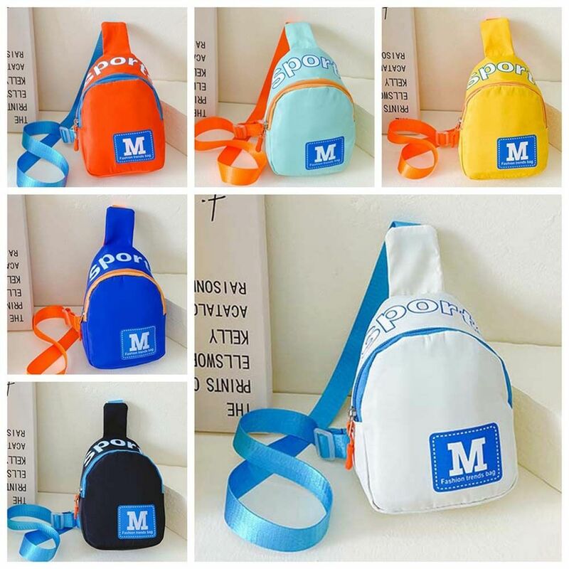 Letter M Kids Chest Bag Nylon Korean Style Outdoor Travel Shoulder Bag Handbag Large Capacity Children Crossbody Bag