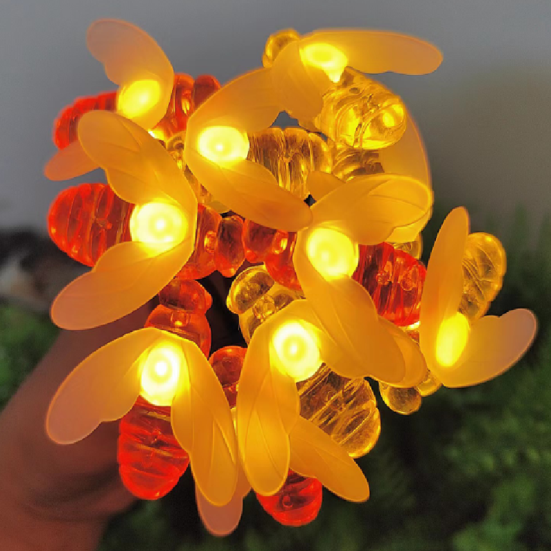 태양열 스트링 라이트, 귀여운 꿀벌 야외 조명, 웨딩 홈 가든 파티오 파티, 크리스마스 허니비 별이 빛나는 요정 장식 램프, 8 LED, 10LED