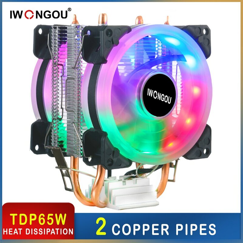 IWONGOU-enfriador de procesador X99 LGA2011, radiador de 2 tubos de calor de 90mm, ventilador RGB, CPU de refrigeración de 3 pines para Intel LGA 2011/1366/1700/AMD/1156