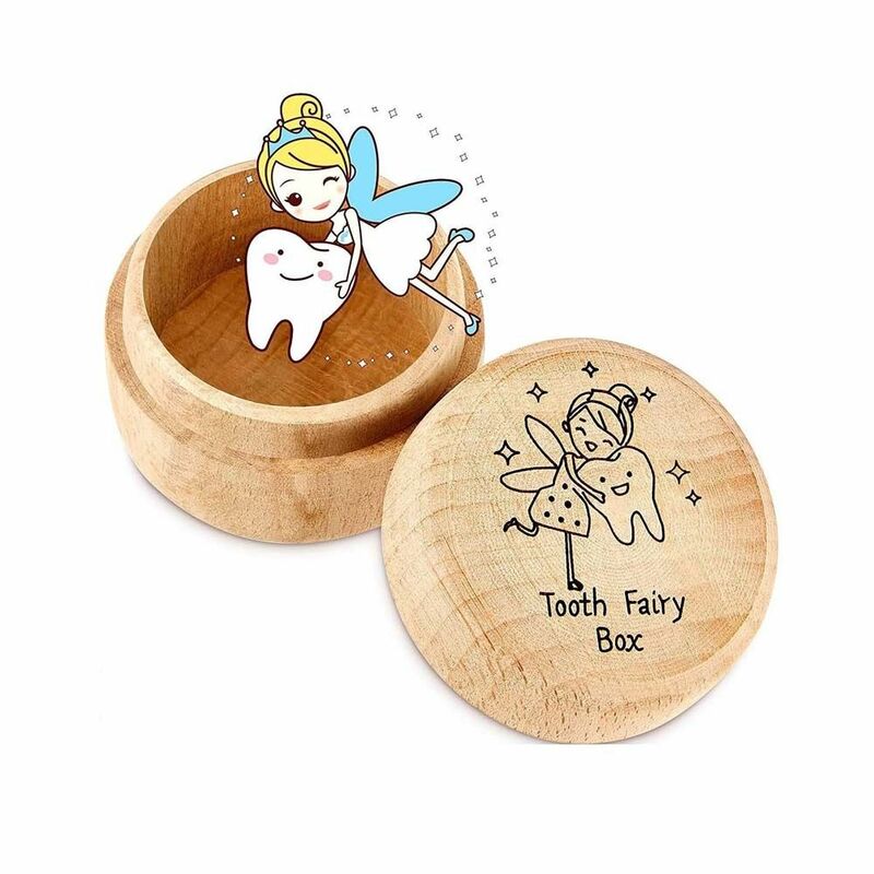 Wooden Wood Baby Tooth Box Baby Teeth Save Fetal Hair Umbilical Cord Preservation Tooth Fairy Box Souvenirs Box