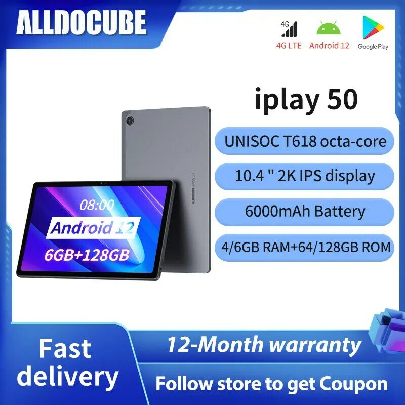 Alldocube iplay 50 Tablet PC 10.4 Cal 2k ekran unicoc T618 Octa-core 4GB/6GB Ram 64 / 128GB ROM 4G LTE iplay50 Android 12