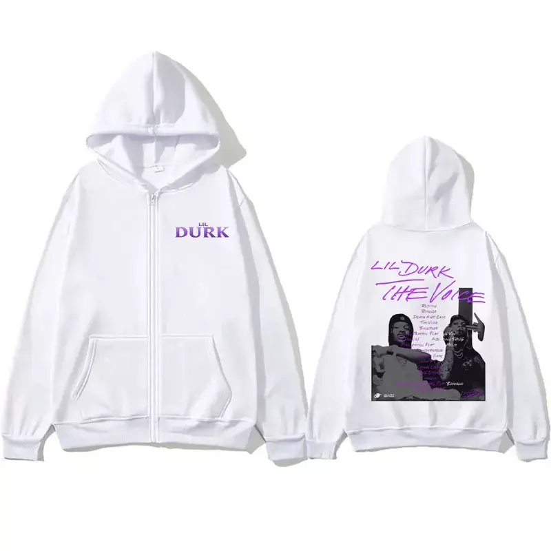 Rapper Lil Durk Graphic Zipper Hoodie Men Hip Hop Vintage Oversized Zip Up Jacket Cool Sweatshirt Men's Fashion Trend Streetwear
