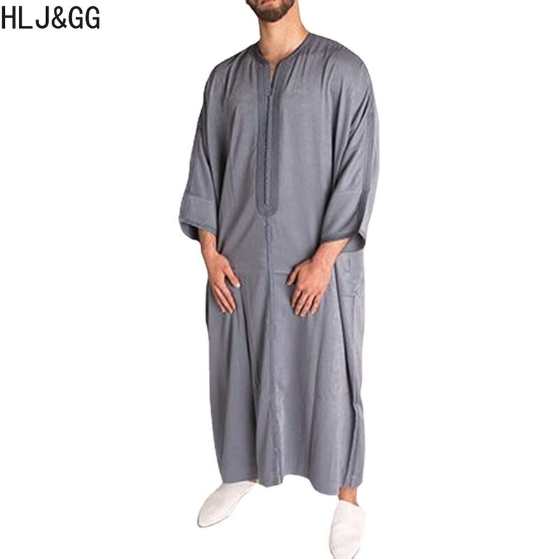 HLJ & GG abbigliamento musulmano tradizionale Eid medio oriente Jubba Thobe Men Thobe Arab Muslim Robes Arabia saudita abito lungo camicetta grigia