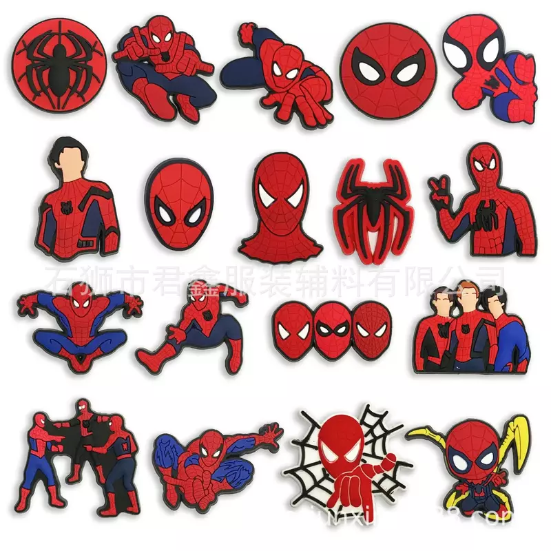 Single Sale 1pcs Spiderman PVC DIY Shoe Crocx Decorations Charms Accessories Slippers Decoration Buckle Wholesale Kid Boy Gifts