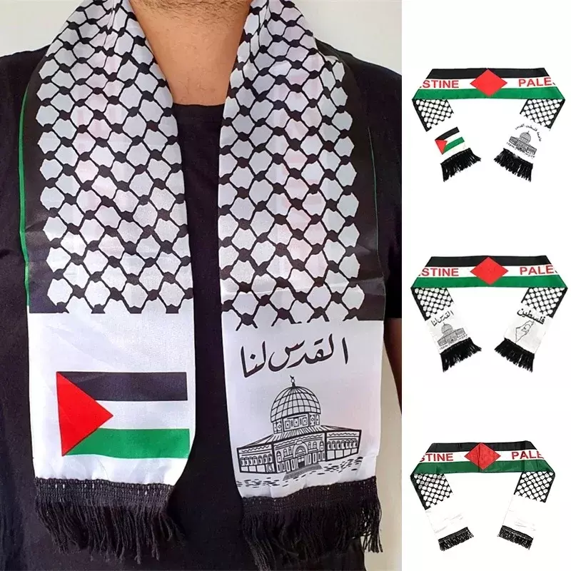 Bufanda de doble cara con estampado de la bandera de Palestina, pañuelos de satén del Día Nacional de la bandera de Palestina de 14x135cm