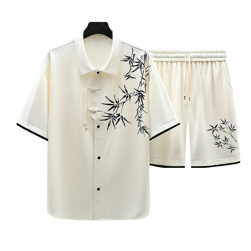2024 Summer Men's Casual Sets Chinese Style Fashion Print Sportswear Set Male Shirts+Shorts Korean Streetwear Man Chothing M-4XL
