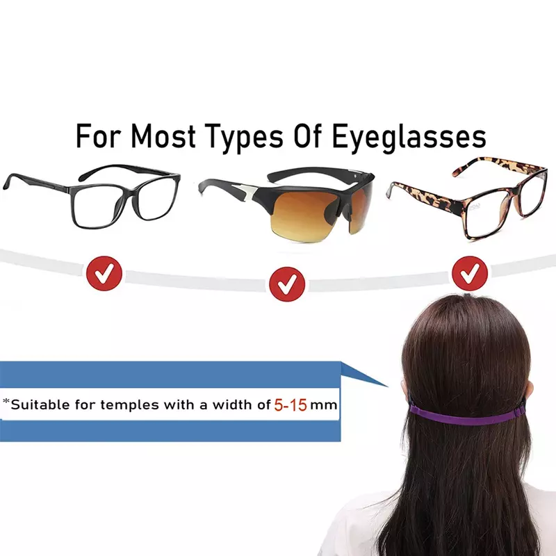 2ชิ้นแว่นตาเชือกกีฬายืดหยุ่นได้ป้องกันการลื่นยึดสายเชือกสายคล้องแว่นตาที่ยึดแว่นตาอุปกรณ์กีฬา