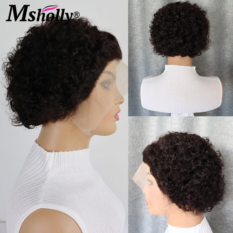 Short Bob Curly Wigs Glueless Natural Hairline Human Hair Wig For Women 13x1 Lace Frontal Wig Short Pixie Cut Water Wave Wigs