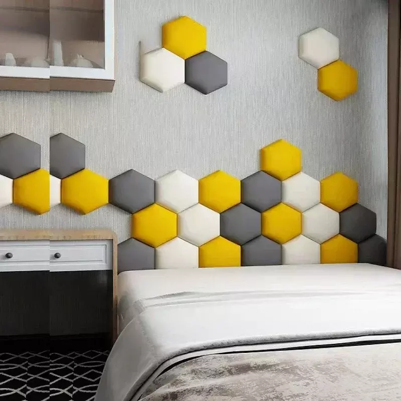 Anticollision Hexagonal Headboard Bed Soft Bag Set 3D Wall Sticker Tatami Children's Bedside Decor Aesthetic Home Decoration Art