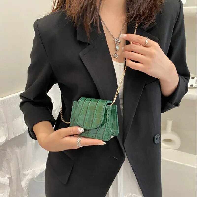 Borse a tracolla da donna modello in pietra Pu Leather Trend Designer Chain Hasp Bags portamonete Mini borsa quadrata singola fuchesi esi