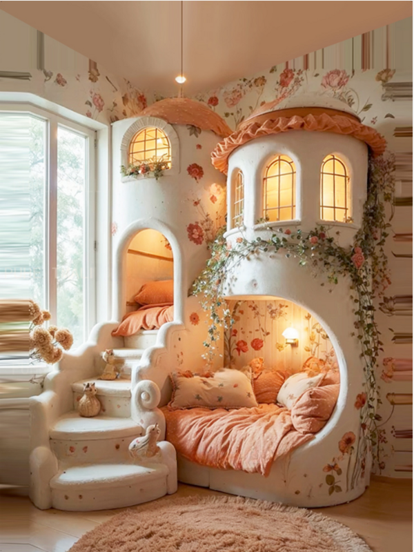女の子のためのカスタマイズ可能な丸い城のベッド,フランスのヴィラ,新しい,24