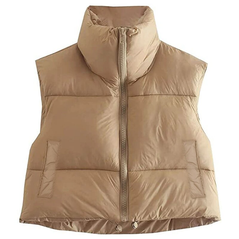 Women Winter Thick Parkas Jacket Fashion Waistcoat Puffy Vest Stand Collar Coats Faux Leather Down Waistcoat Loose Ladies Vest