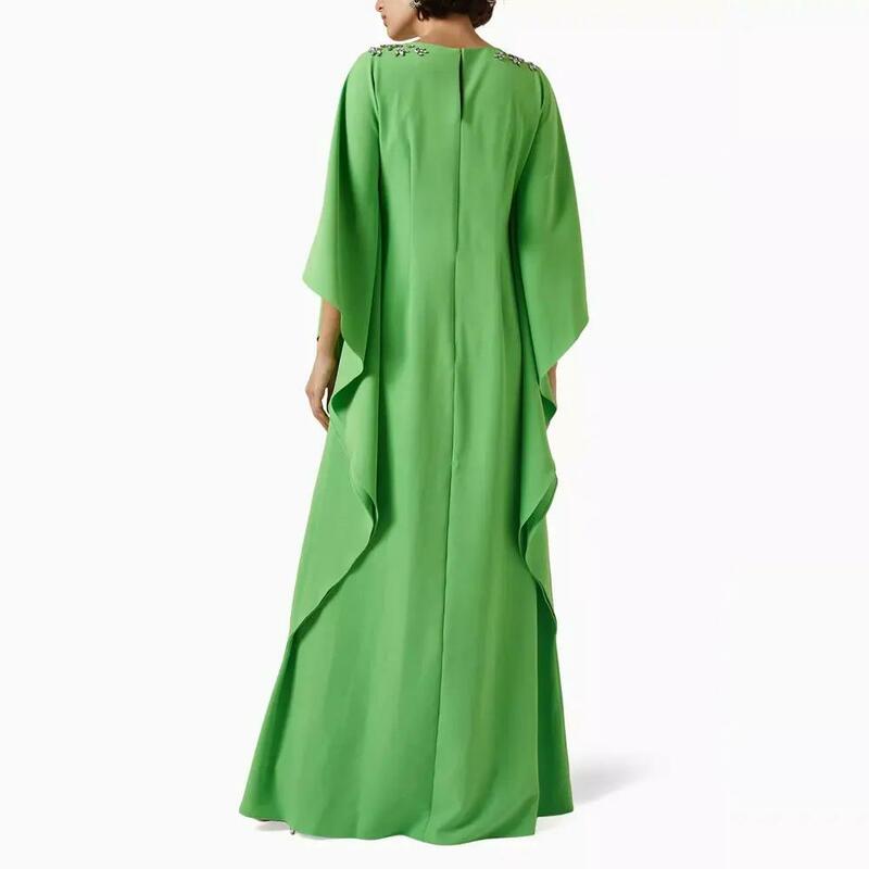 Gaun Prom kerah O tinggi setengah lengan dengan panjang pergelangan kaki gaun malam wanita gaun Formal pesta pernikahan gaun Arab