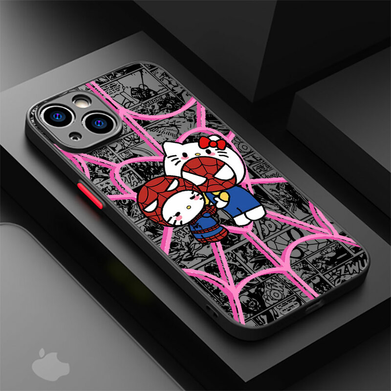 Capa de telefone Hello Kitty Marvel, capa fofa do homem-aranha, iPhone 13 8 Plus 14 Pro Max XS X 7 6S 15 Pro XR 11 Pro SE 12 Mini