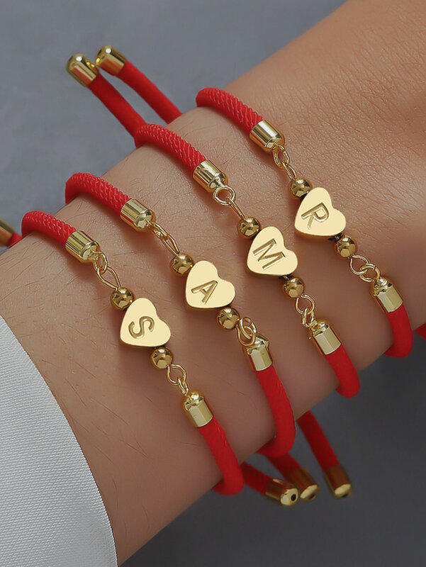 1pc New Classic A-Z Heart braccialetto con lettera iniziale bracciale da donna con corda colorata regolabile Simpel per regalo di gioielli da donna