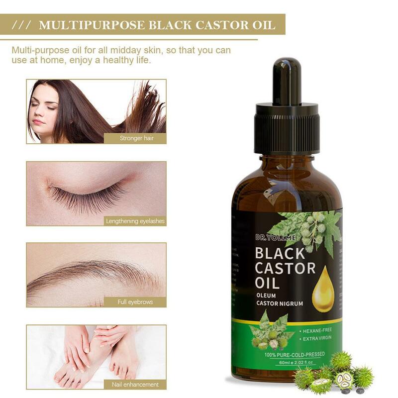 Aceite de ricino negro que nutre el masaje de la piel, aceite esencial, productos para el crecimiento, previene el cuidado de la piel, envejecimiento, cejas, V9i0