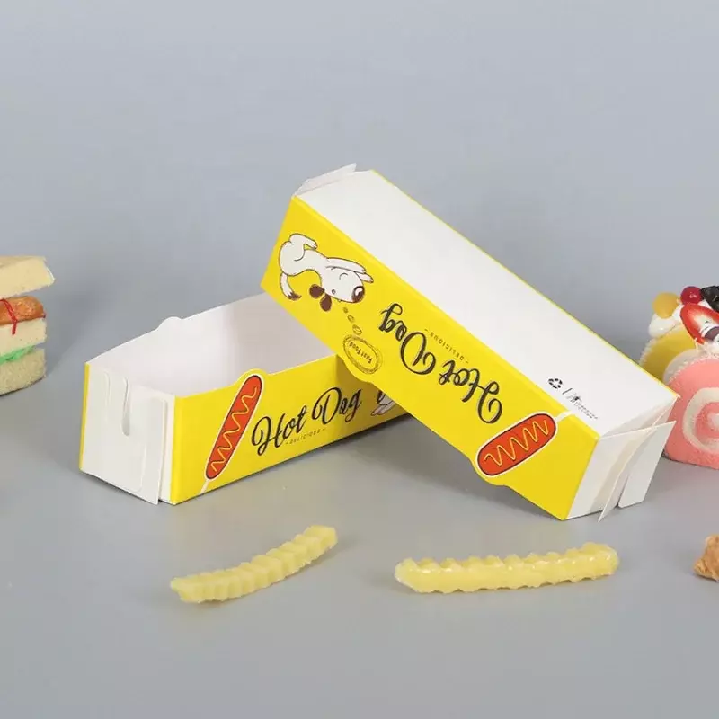 Spersonalizowany produkt jednorazowe prostokątne pudełko z papieru typu Kraft wyjąć pojemniki na ser Hot Dog, dostosowując pojemnik na żywność tace papierowe