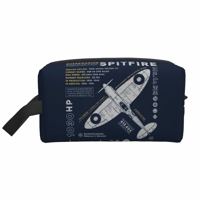 Supermarine Spitfire Maquiagem Bag para Mulheres Viagem Cosmetic Organizer Fighter Pilot Aircraft Avião Avião De Armazenamento Toiletry Bags
