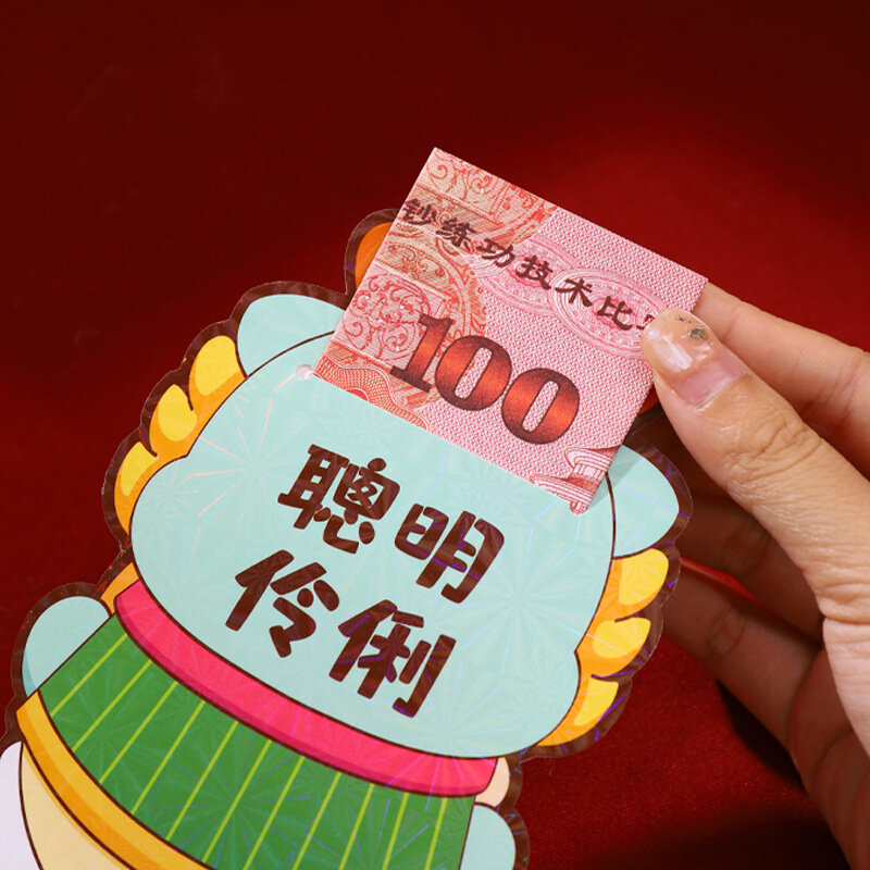Ano novo chinês Envelopes vermelhos, desenho animado dragão, festival da primavera, bolsos de dinheiro, crianças, 6pcs