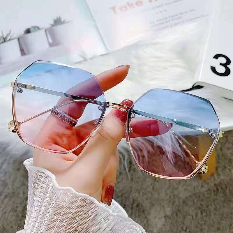Óculos de sol gradiente redondo para mulheres sem aro de metal, grife de luxo, moda feminina
