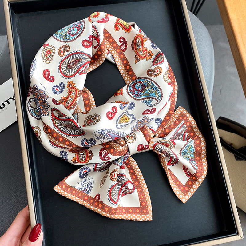 Popularny nowy szalik na głowę krawat drukuj Skinny 17*150cm opaska na włosy torba na nadgarstek Foulard wiosna luksusowa satyna jedwabna wstążka chustka 2022