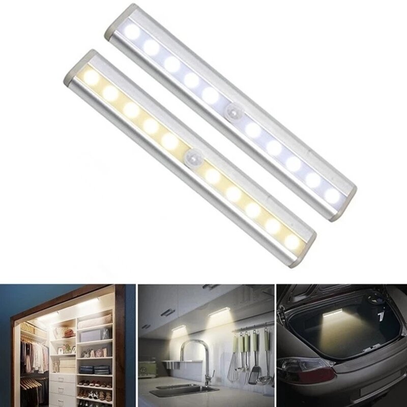 Lâmpada led infravermelha passiva com sensor de movimento, luz para armário, guarda-roupa, cabeceira, armário, cozinha, escada, led, 6/10