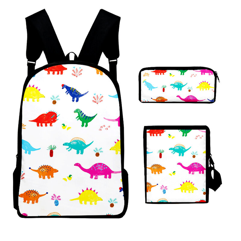 Kreatywna moda nowość dinozaur 3D Print 3 sztuk/zestaw szkolne torby plecak mała torba na laptopa pochylona torba na ramię piórnik