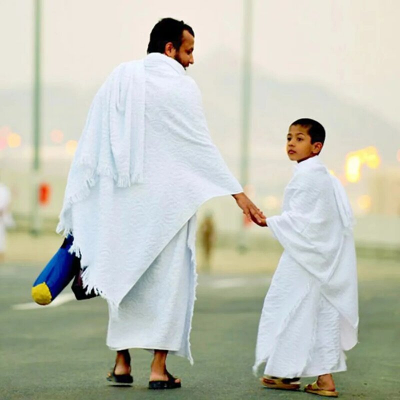 Ihram ehram Ahram 2ชิ้นสำหรับผู้ชายฮัจญ์และผ้าเช็ดตัวชุดอิสลามของผู้ชายชุดผ้าขนหนูสีขาวล้วนสำหรับผู้ชาย