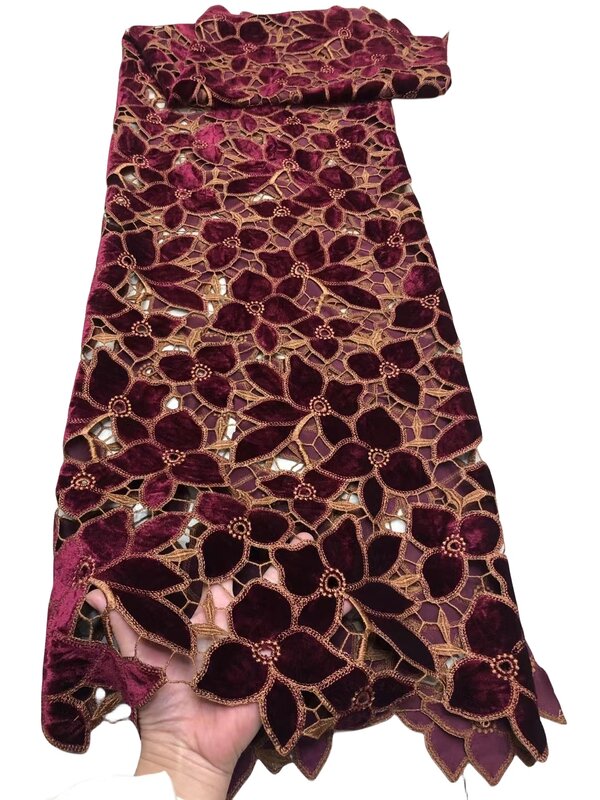 Tela de terciopelo bordado austriaco para vestido de noche de fiesta, tejido delicado y elegante de alta calidad, 5 yardas, 2024, NN_3698Z