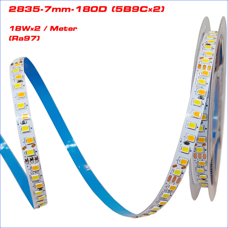 （Ra97）5meters 3Colors Constant Current full spectrum eye prtection 180D 5B9C×2 LED Strip 18W×2/Meter SANAN Chip 3000K+6500K