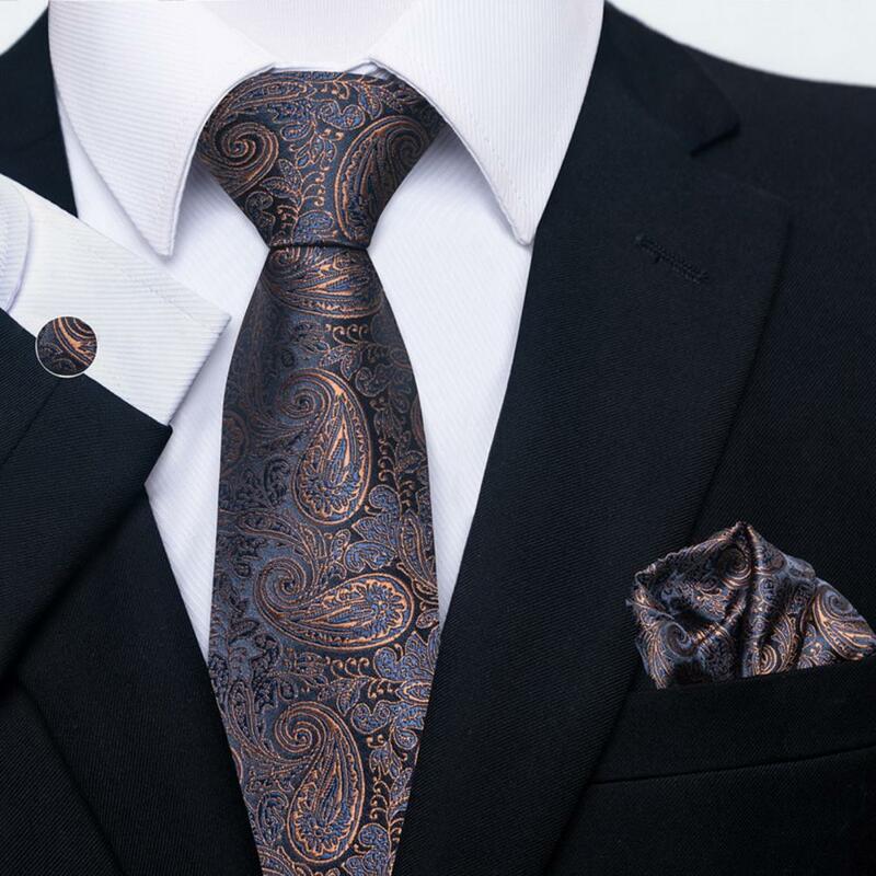 Gravata Jacquard monocromática masculina, lenço, abotoaduras, gravata de seda elegante, Paisley Floral, terno de casamento gravatas