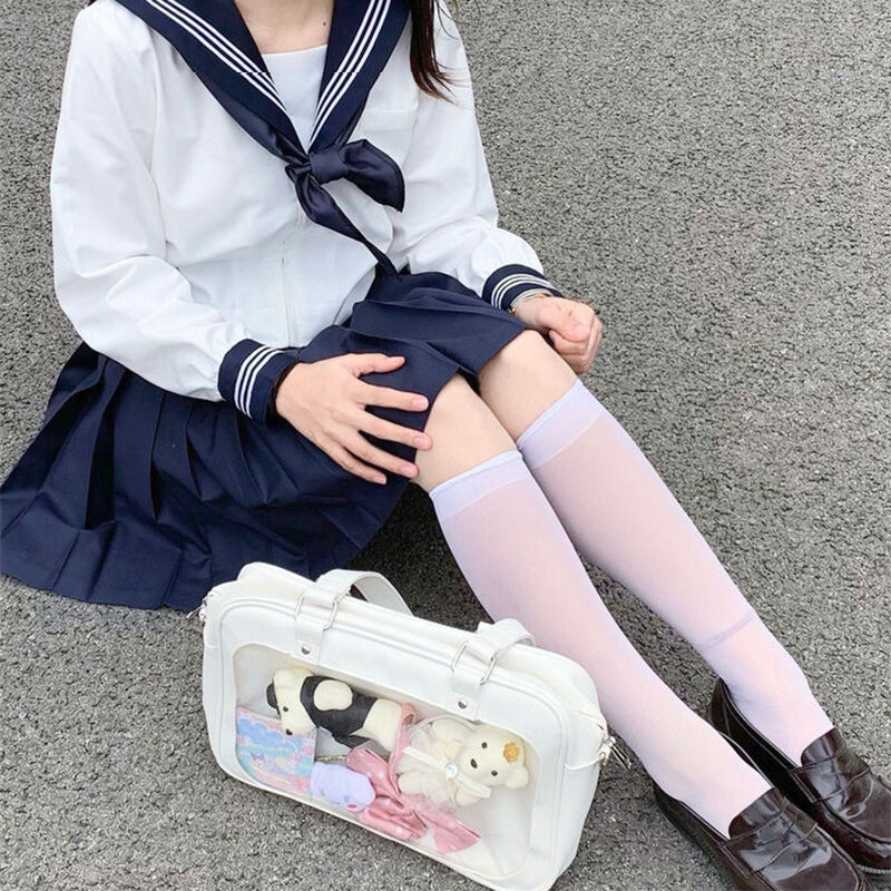 Bolsos de hombro HAEX Harajuku Lolita para niñas, uniforme japonés JK, transparente, gran capacidad, PU, moda informal, estudiantes