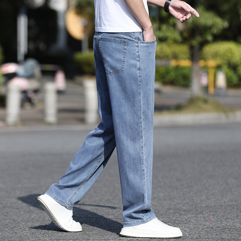 Ice Silk Thin Jeans 2024 Spring and Summer New Loose Straight Sports Casual Long Pants Men's 6837b