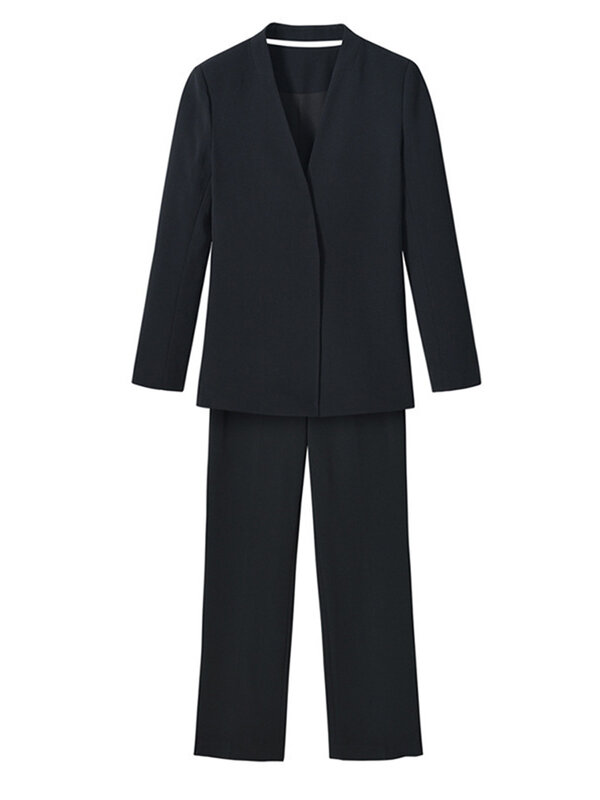 BZVW blazer kantor wanita, Blazer berkancing tunggal leher V pinggang tinggi celana kaki lebar Musim Semi Baru Y2k pakaian 26D9041 2024