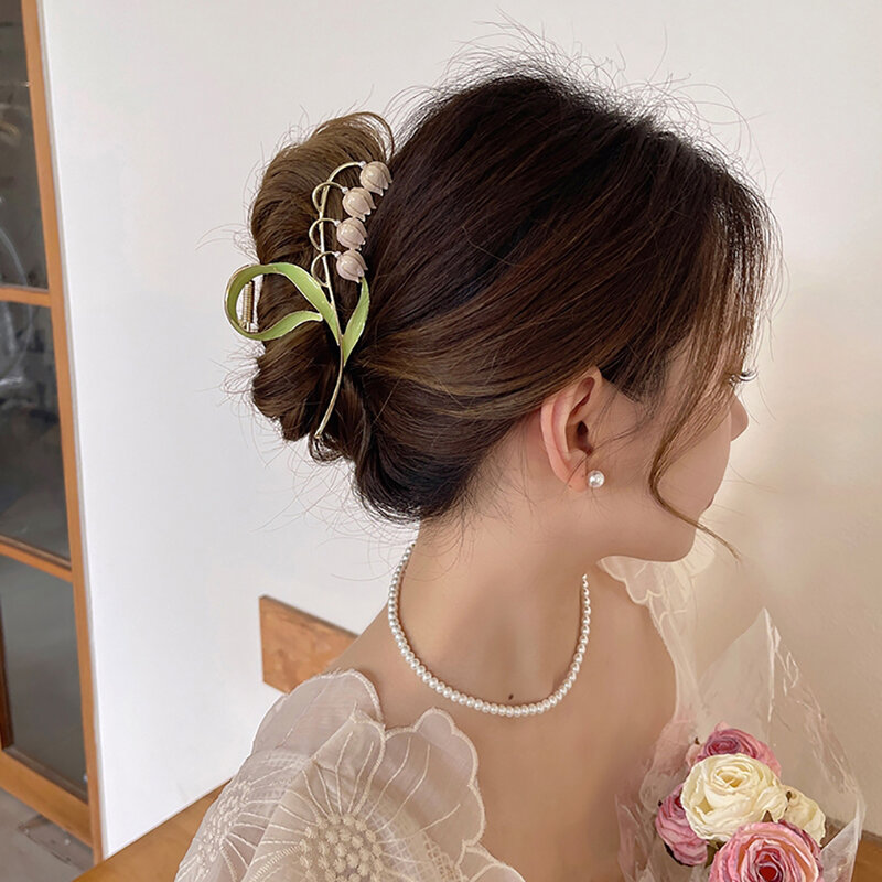 Girls Sweet Opal Flower Hair Clip Exquisite Ponytail Claw Clip Shark Clip Woman Hair Clip Accessori For Girl Hair Accessories