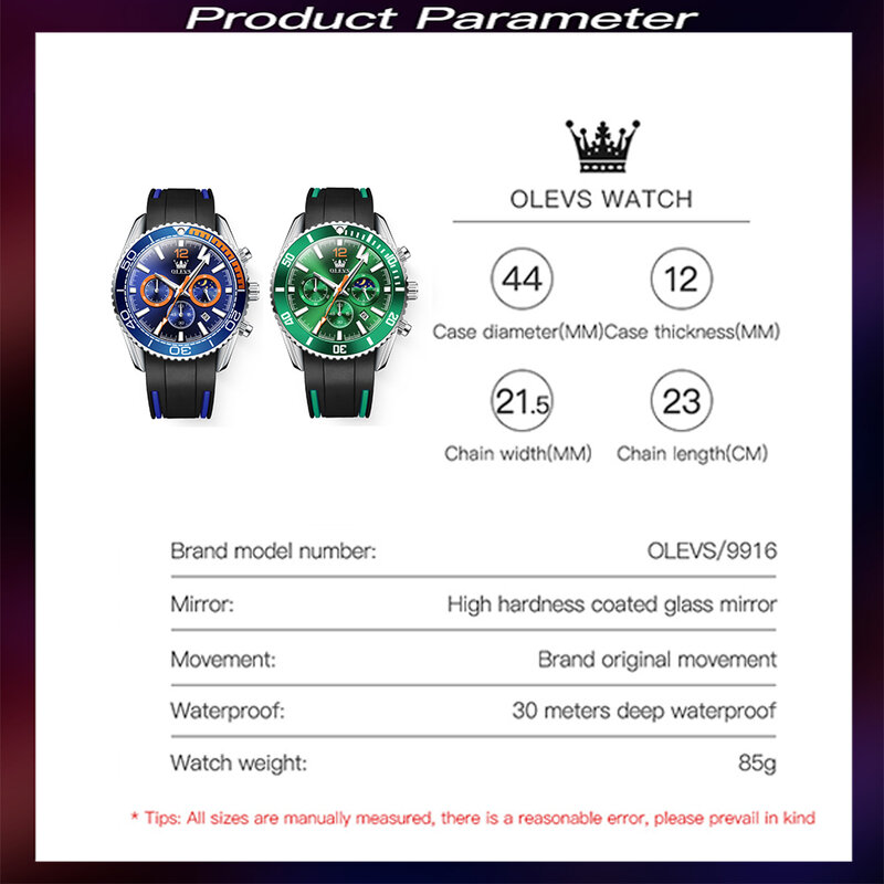 OLEVS-Relógio Quartz Masculino com Pulseira de Silicone, Big Dial Relógios, Fase da Lua, Impermeável, Luminoso, Desportivo, Moda, Reloj