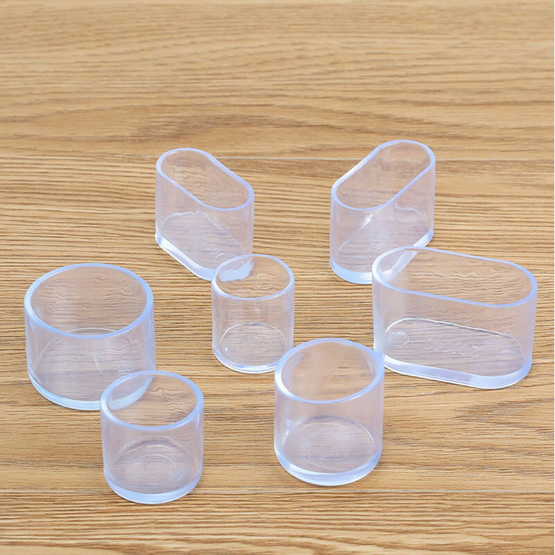 4PCS/Set Transparent Chair Leg Pad Cover PVC Feet Covers Protector Pads Round/Square/Rectangle Mute Wear-Resistant Anti-Skid