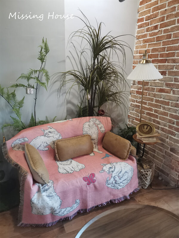 Cartton-Couverture tissée en coton blanc avec papillon, tapisserie, housse de canapé, cadeau personnalisé, amusant