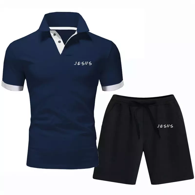 Рубашка-поло мужская одежда летние топы с коротким рукавом Повседневная качественная модная одежда + Спортивные Шорты повседневные пятиконечные Брюки 2 шт.