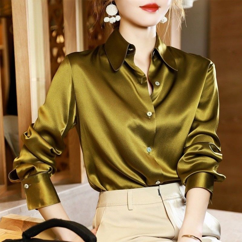 Work Wear Solid Color Shirt Spring Long Sleeve Office Lady Loose All-match Single-breasted Women's Clothing Polo-Neck Blouse New