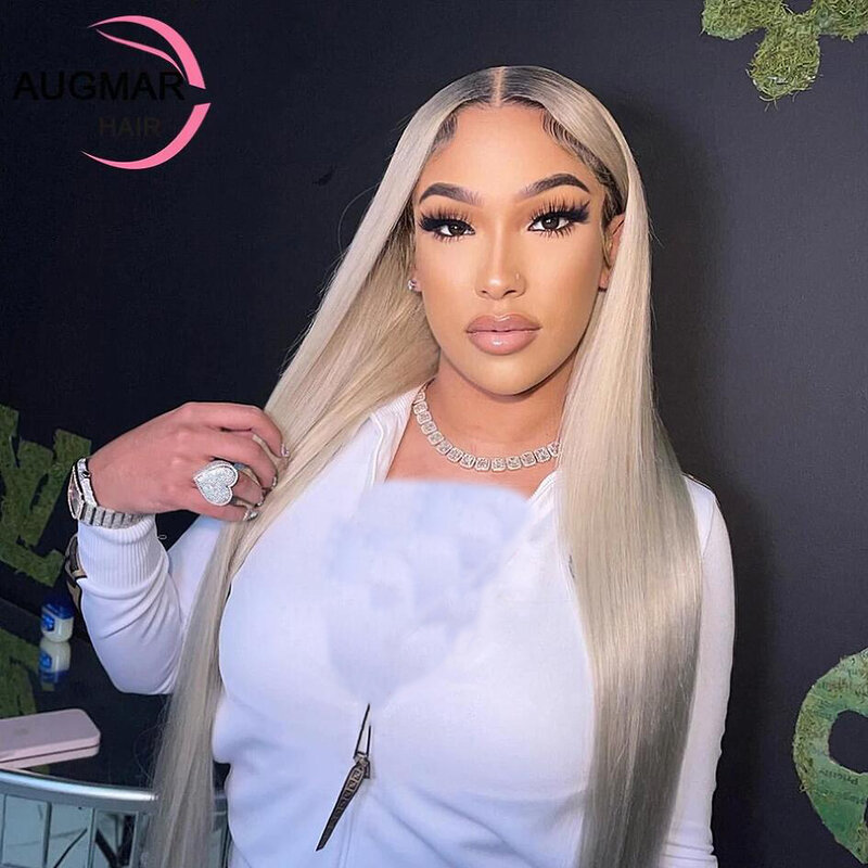 30 Inch 13x6 HD Lace Frontal Wig Pre Plucked Ash Blonde Straight Lace Front Wigs Human Hair Ombre Brown 13x4 360 Lace Front Wig