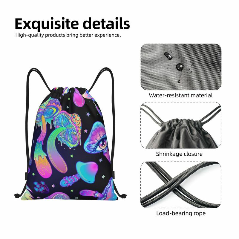 Magic Mushroom Trippy Psychedelic Neon Pastel Goth Drawstring Backpack Sports Gym Bag for Men Women Training Sackpack