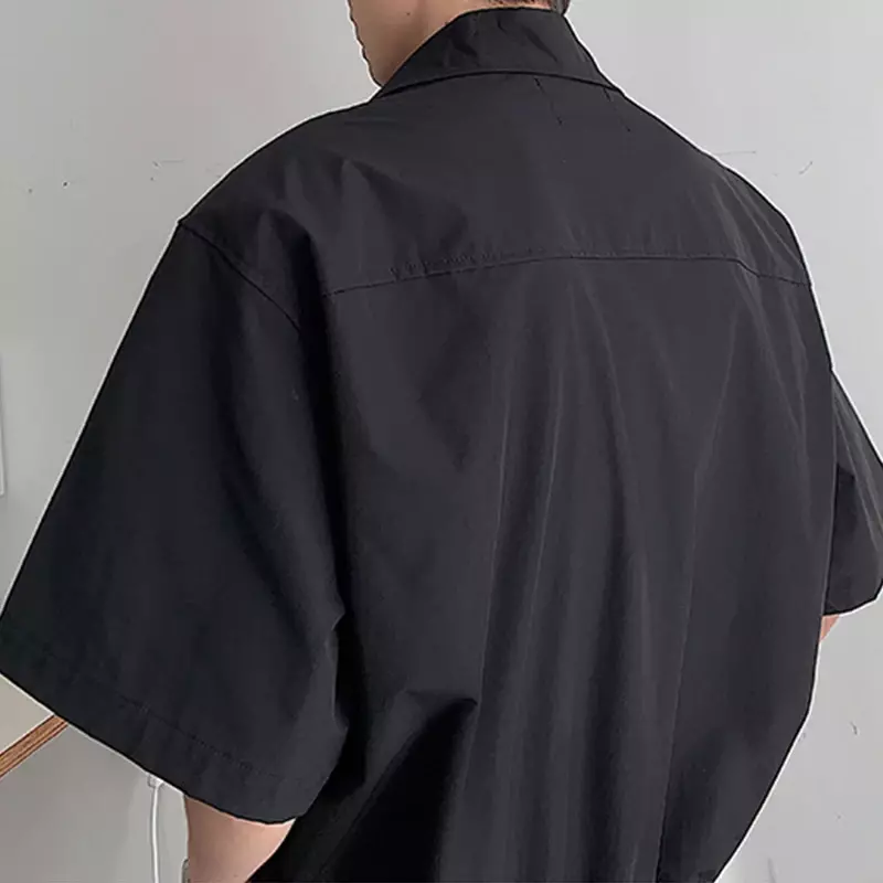 Chemise zippée à poches carillons pour hommes, chemises Y2K, cardigans surdimensionnés, chemise décontractée, document monochrome, été