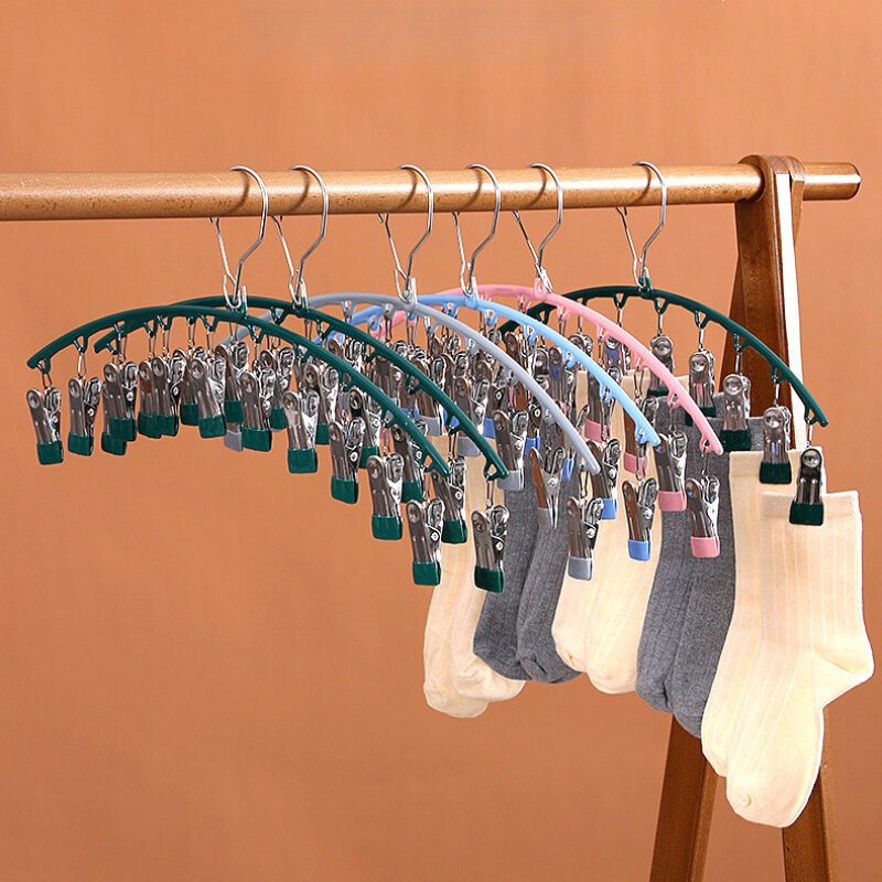 Stainless Steel Clothes Drying Hanger Windproof Clothing Rack 10 Clips Sock Laundry Airer Hanger Underwear Socks Holder Hangers