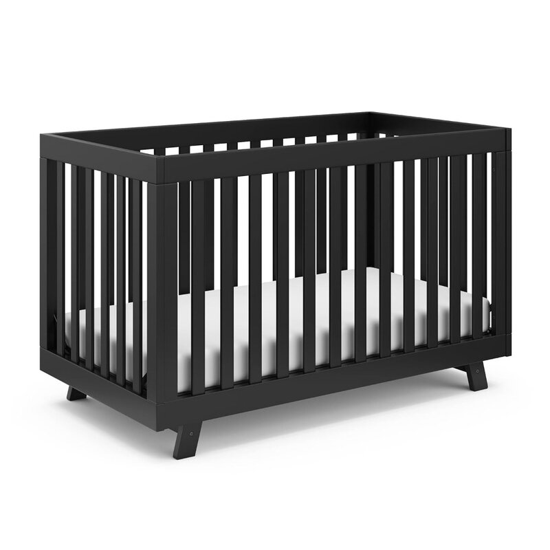 سرير أسود قابل للتحويل من Storkcraft Beckett ، يتحول من سرير الطفل إلى سرير الطفل الصغير وسرير نهاري ، يناسب الحجم الكامل القياسي